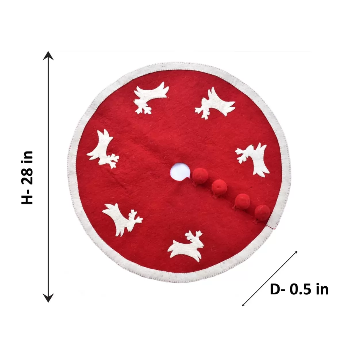 De Kulture Handmade Premium Wool Felt Christmas Red Tree Skirt Eco Friendly Needle Felted Xmas Tree Decorative Ornament for Home Office Party Holiday Décor, 28x0.5 (DH)